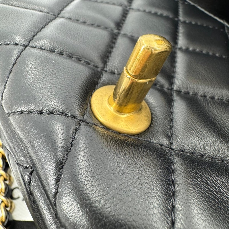 Chanel 2021 Lambskin Quilted Black Gold Ball Mini 17 Flap Bag-13