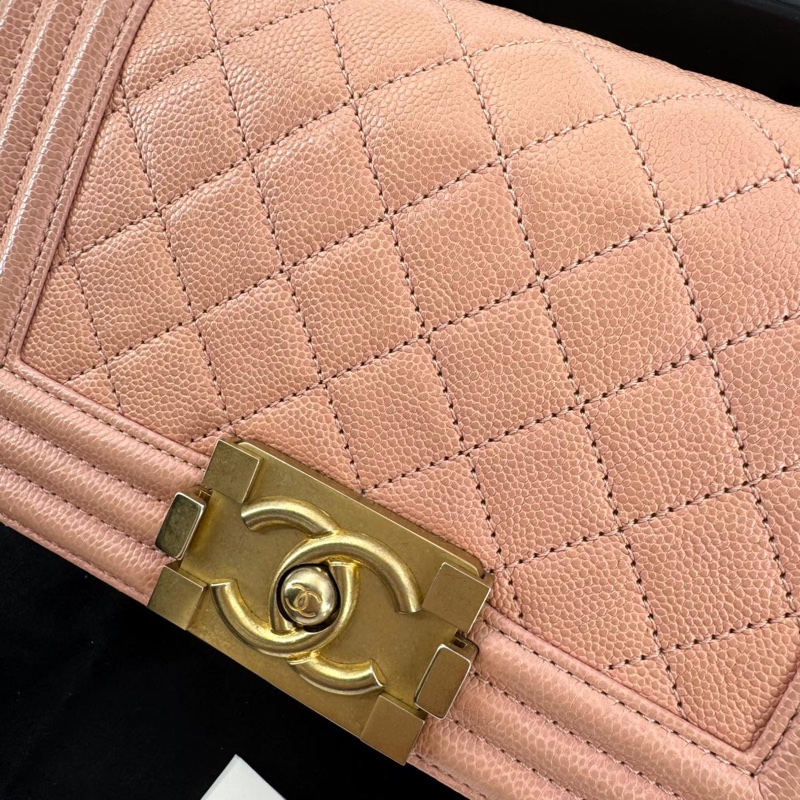 Chanel 2018 Caviar Leather Light Pink Small Boy Bag with Gold Hardware-1