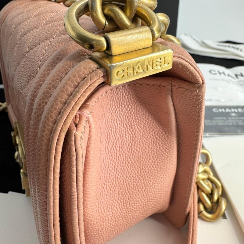 Chanel 2018 Caviar Leather Light Pink Small Boy Bag with Gold Hardware-8