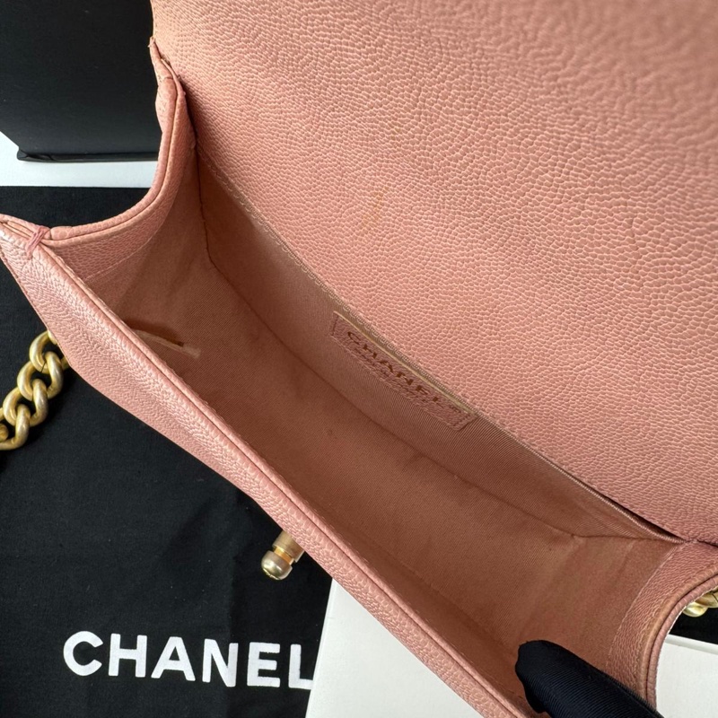 Chanel 2018 Caviar Leather Light Pink Small Boy Bag with Gold Hardware-10