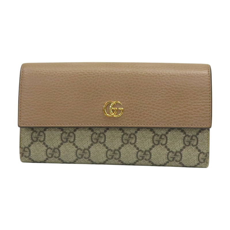 棕色 牛皮 帆布 Petite Marmont 金扣 扣式長夾 456116【GUCCI 古馳】 456116-0