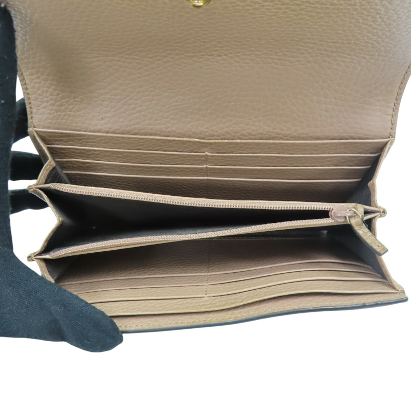 棕色 牛皮 帆布 Petite Marmont 金扣 扣式長夾 456116【GUCCI 古馳】 456116-4