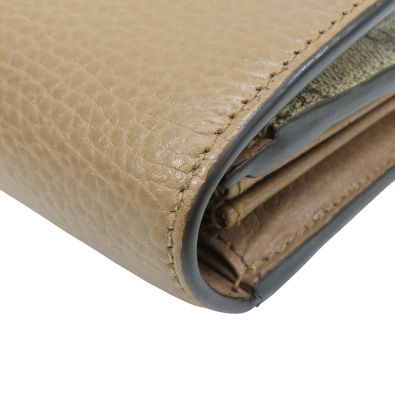 棕色 牛皮 帆布 Petite Marmont 金扣 扣式長夾 456116【GUCCI 古馳】 456116-13