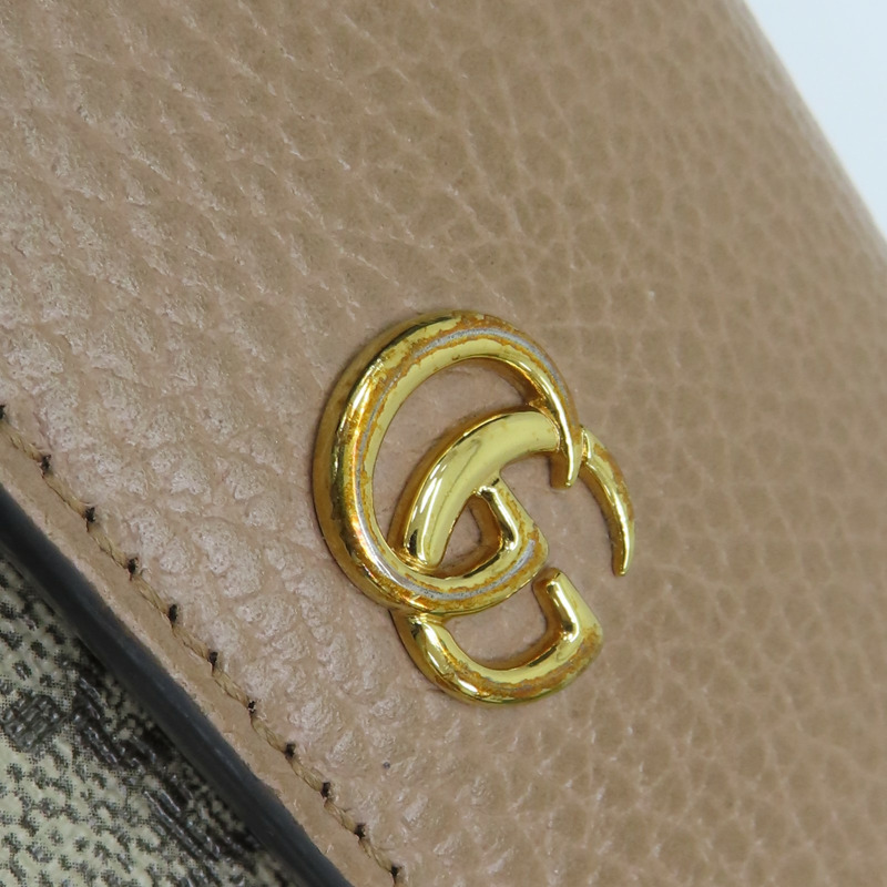 棕色 牛皮 帆布 Petite Marmont 金扣 扣式長夾 456116【GUCCI 古馳】 456116-14