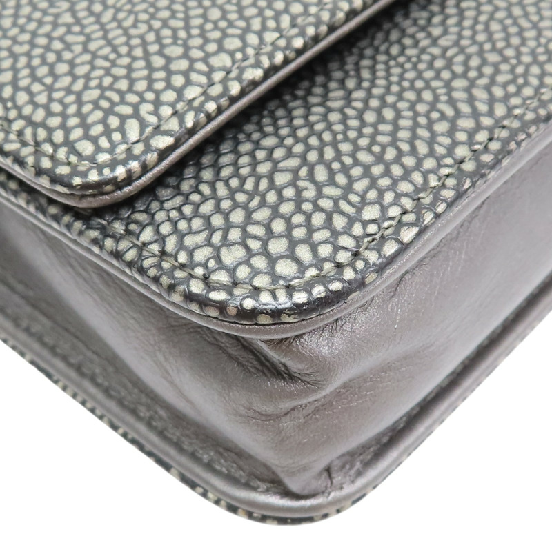 銀色 荔枝紋牛皮 Timeless CC WOC 鏈帶肩背包 (無卡)【CHANEL 香奈兒】 A48654-8