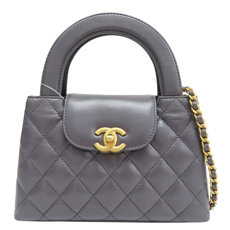 銀灰色 牛皮 Kelly Mini 鏈帶肩背包 金釦【CHANEL 香奈兒】 AS4416-0