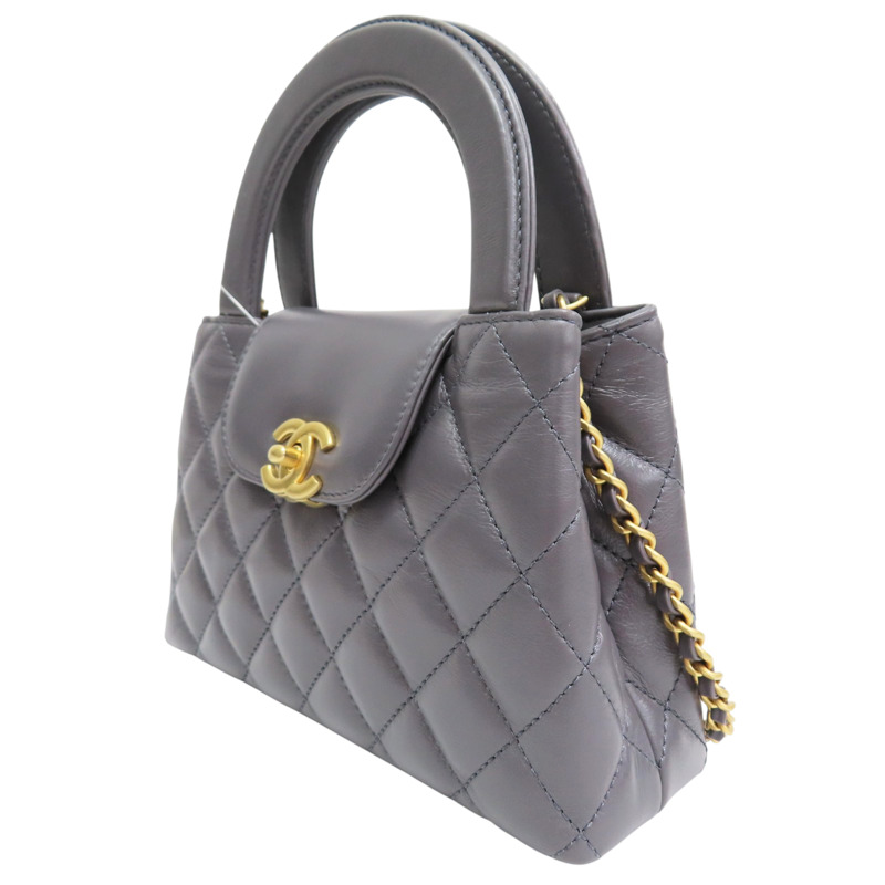 銀灰色 牛皮 Kelly Mini 鏈帶肩背包 金釦【CHANEL 香奈兒】 AS4416-2