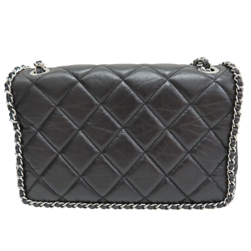 黑色 菱格紋 牛皮 鏈帶肩背包 銀釦【CHANEL 香奈兒】 AS1672-1