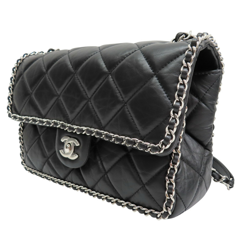 黑色 菱格紋 牛皮 鏈帶肩背包 銀釦【CHANEL 香奈兒】 AS1672-2