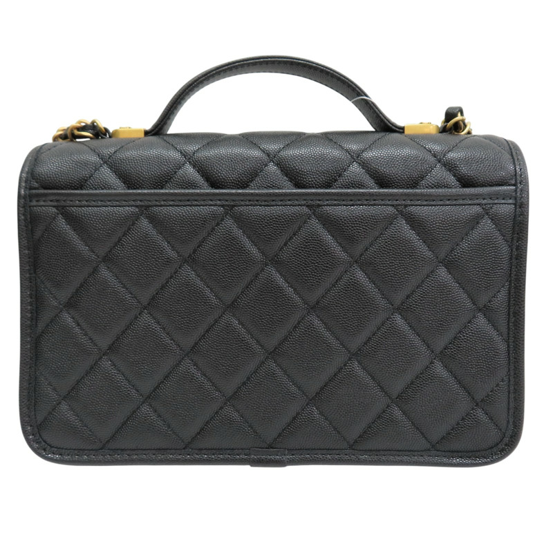 黑色 菱格紋 荔枝牛皮 手把口蓋包 鏈帶肩背包 金釦【CHANEL 香奈兒】 AS3653-1