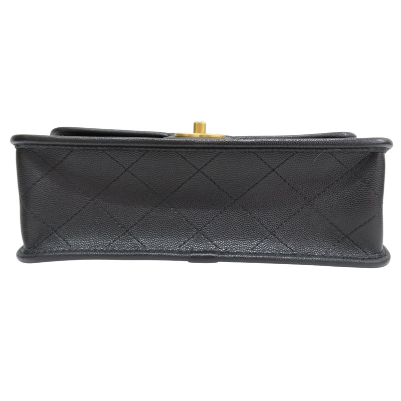 黑色 菱格紋 荔枝牛皮 手把口蓋包 鏈帶肩背包 金釦【CHANEL 香奈兒】 AS3653-3