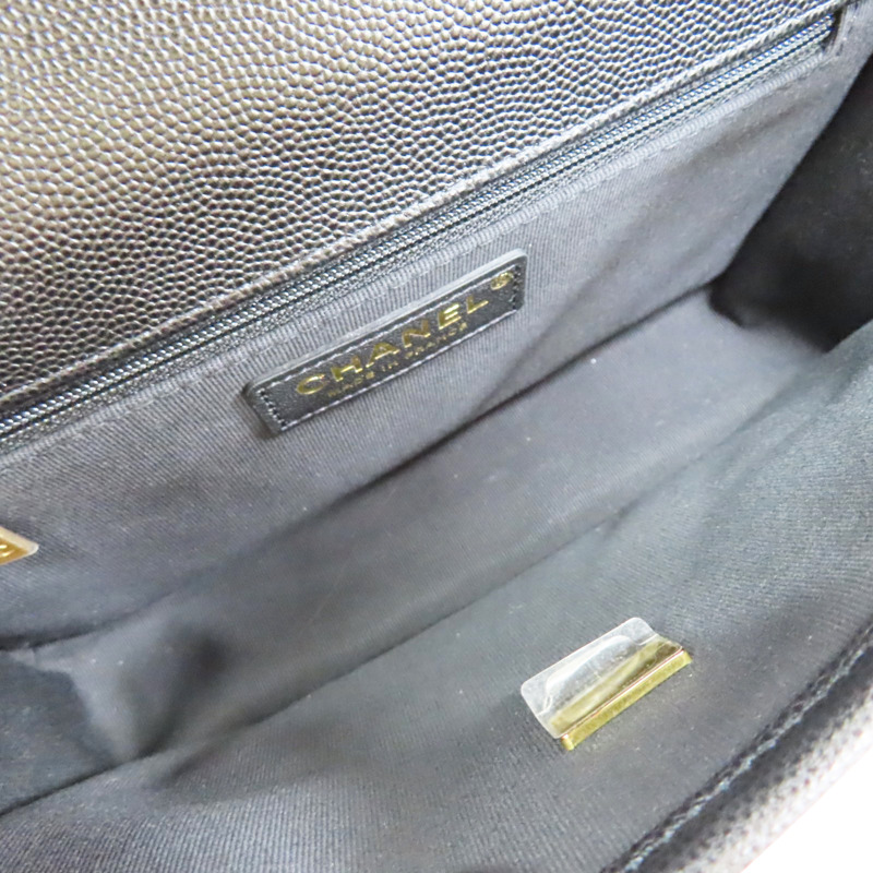 黑色 菱格紋 荔枝牛皮 手把口蓋包 鏈帶肩背包 金釦【CHANEL 香奈兒】 AS3653-4