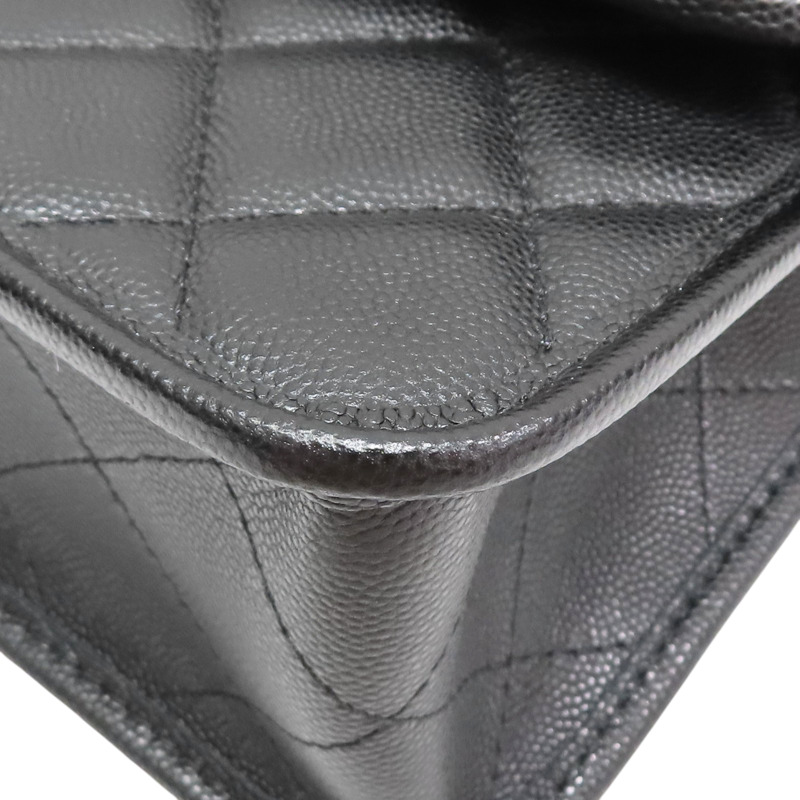 黑色 菱格紋 荔枝牛皮 手把口蓋包 鏈帶肩背包 金釦【CHANEL 香奈兒】 AS3653-9