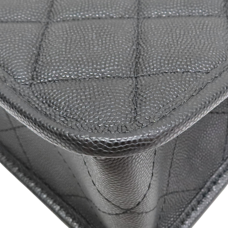 黑色 菱格紋 荔枝牛皮 手把口蓋包 鏈帶肩背包 金釦【CHANEL 香奈兒】 AS3653-11