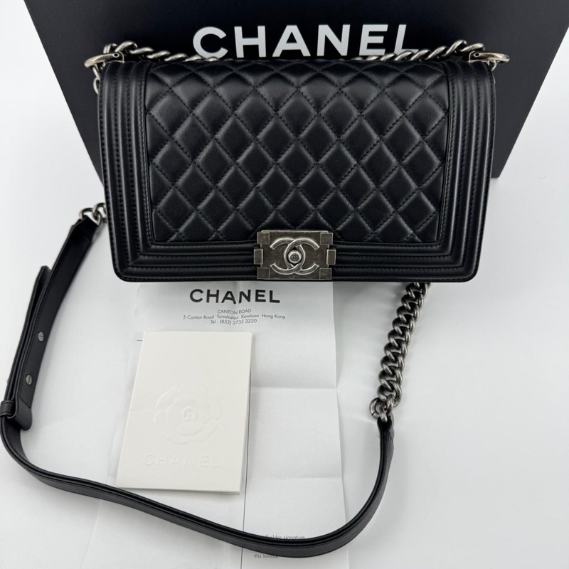 Chanel(21) Calfskin & Ruthenium-Finish Metal Black Leboy 25 Bag-0