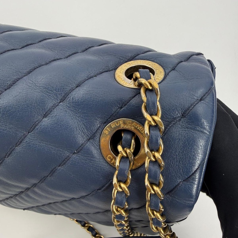 Chanel (12) Lambskin Chevron Medallion Charm Dark Blue Jumbo Classic Flap Bag with Gold Hardware-6
