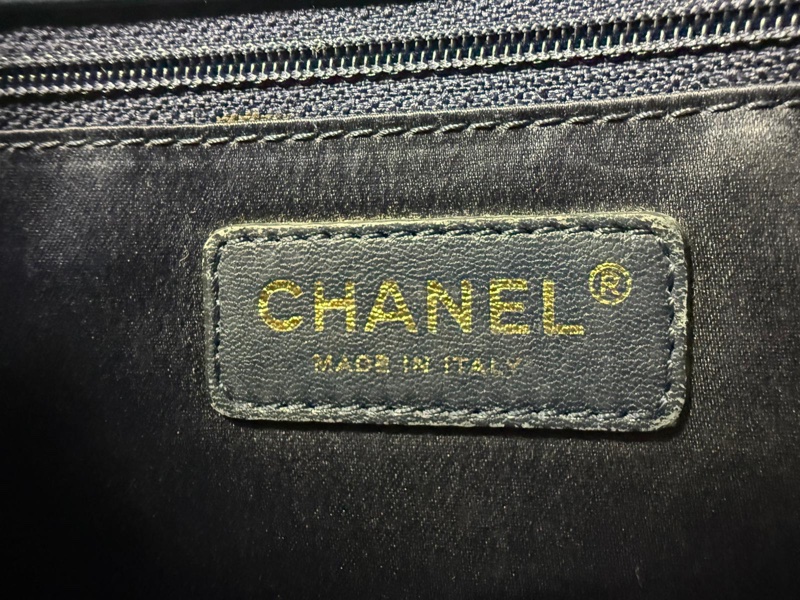 Chanel (12) Lambskin Chevron Medallion Charm Dark Blue Jumbo Classic Flap Bag with Gold Hardware-12