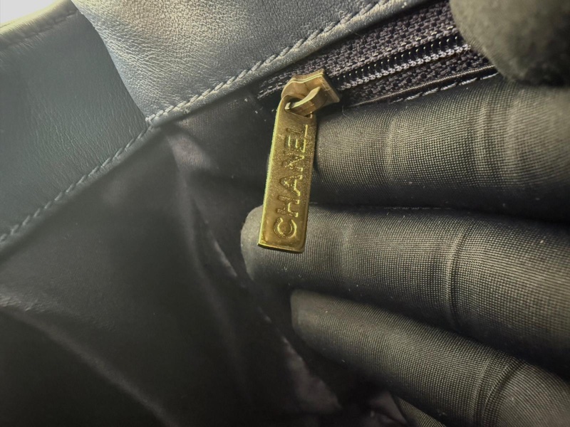 Chanel (12) Lambskin Chevron Medallion Charm Dark Blue Jumbo Classic Flap Bag with Gold Hardware-13