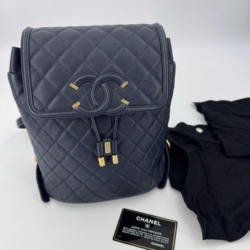 Chanel (18) Caviar Leather CC Filigree Black Backpack with Gold Hardware-0