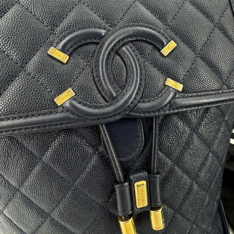 Chanel (18) Caviar Leather CC Filigree Black Backpack with Gold Hardware-1