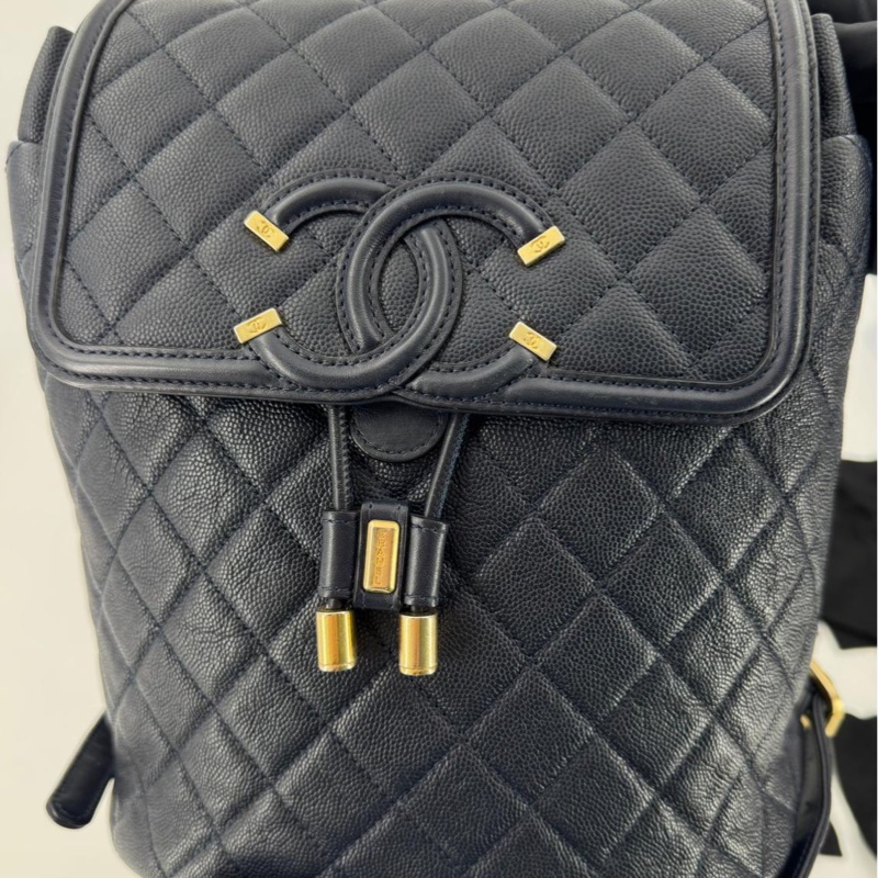 Chanel (18) Caviar Leather CC Filigree Black Backpack with Gold Hardware-2