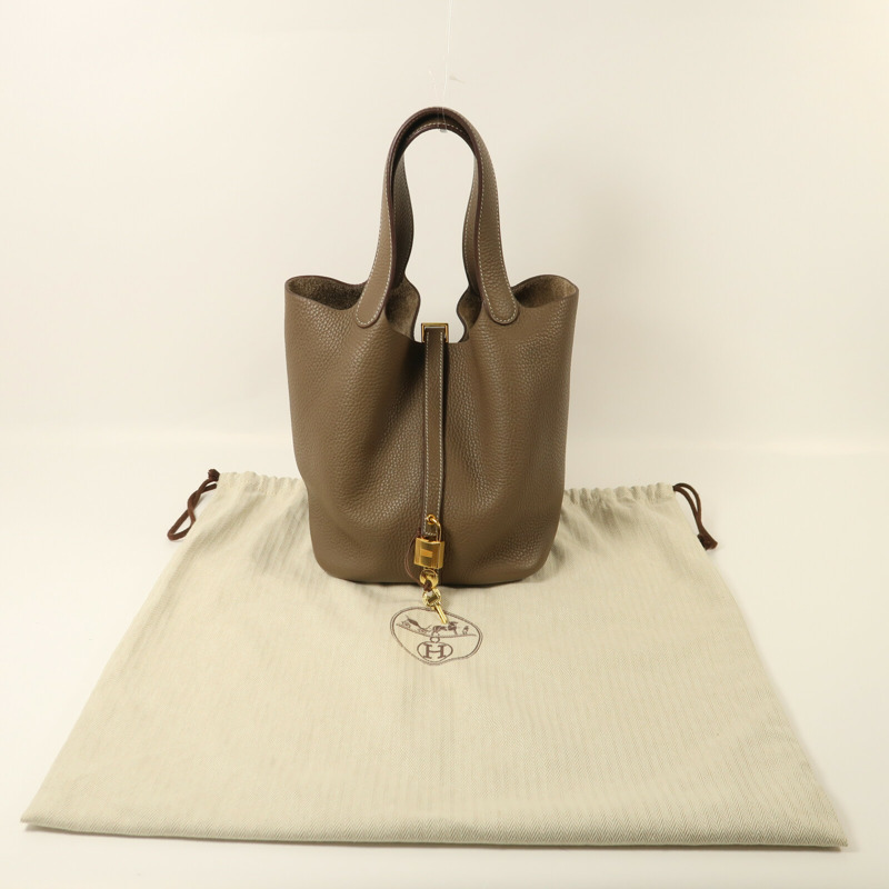 HERMES Clemence皮革Picotin MM金扣手挽袋-9