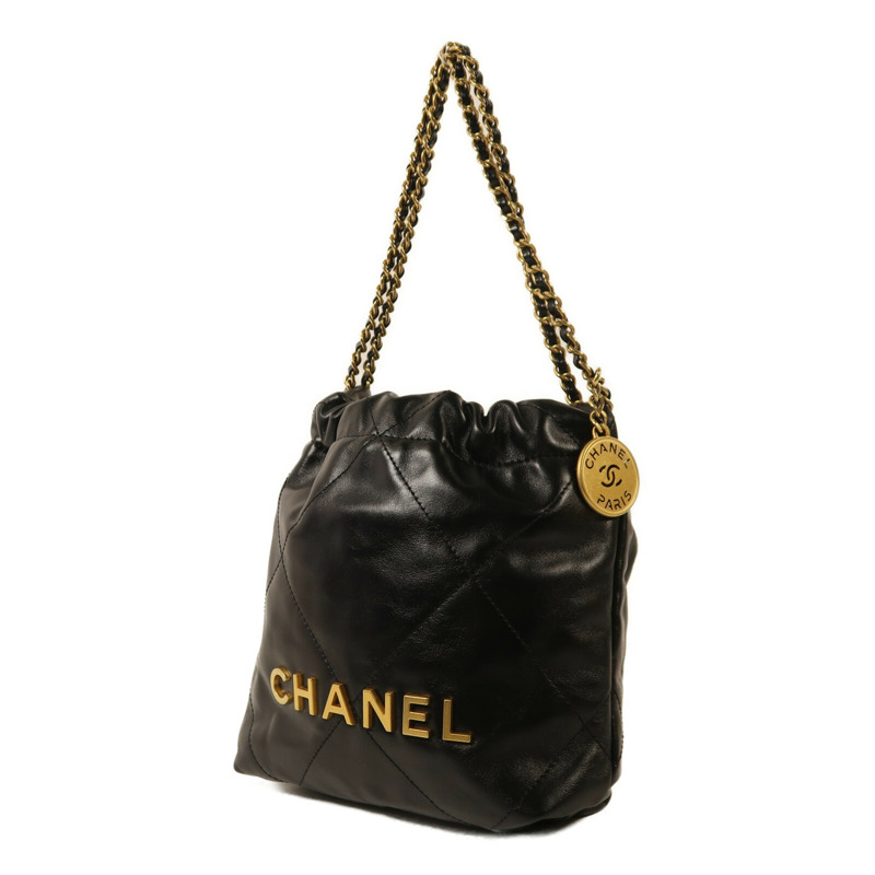 CHANEL 牛皮皮革Chanel Mini 22金扣鏈帶肩背袋-2