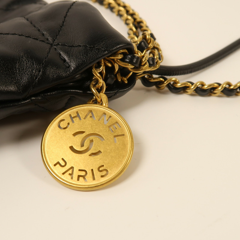 CHANEL 牛皮皮革Chanel Mini 22金扣鏈帶肩背袋-12
