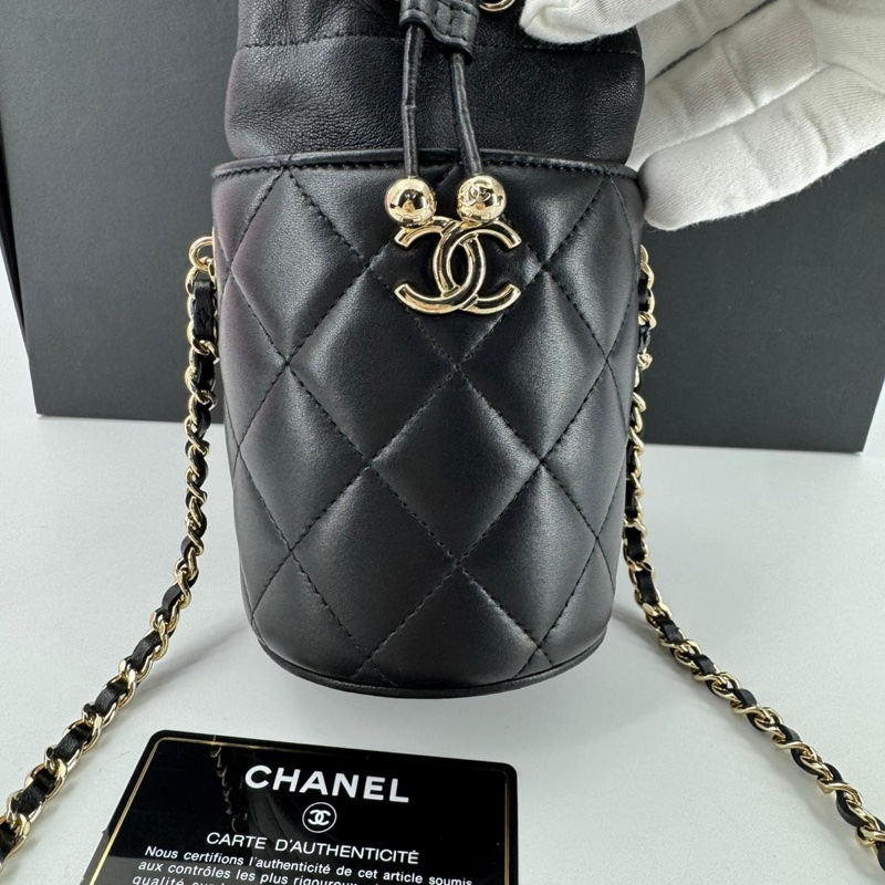 Chanel (21) Lambskin Quilted Black Mini Bucket Bag with Gold Hardware-1