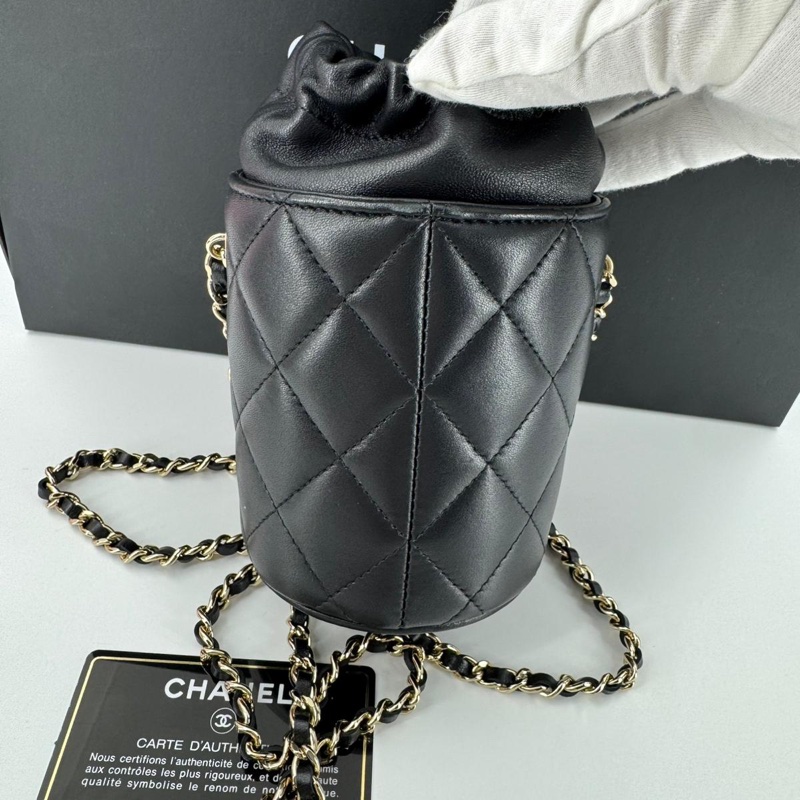 Chanel (21) Lambskin Quilted Black Mini Bucket Bag with Gold Hardware-2