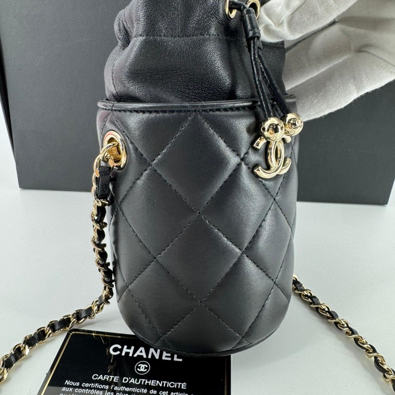 Chanel (21) Lambskin Quilted Black Mini Bucket Bag with Gold Hardware-4