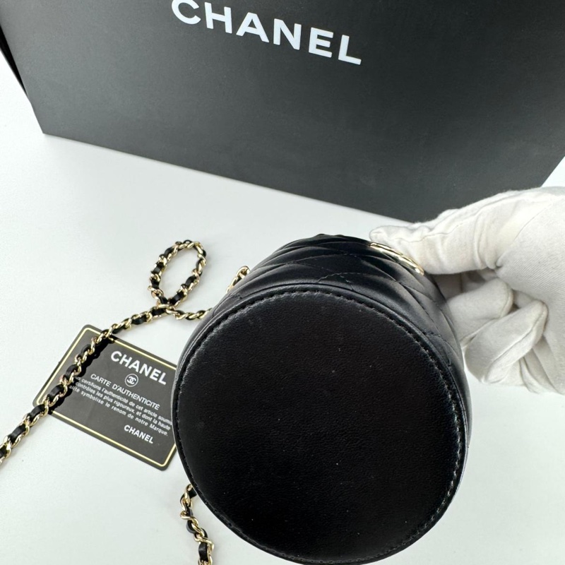 Chanel (21) Lambskin Quilted Black Mini Bucket Bag with Gold Hardware-5