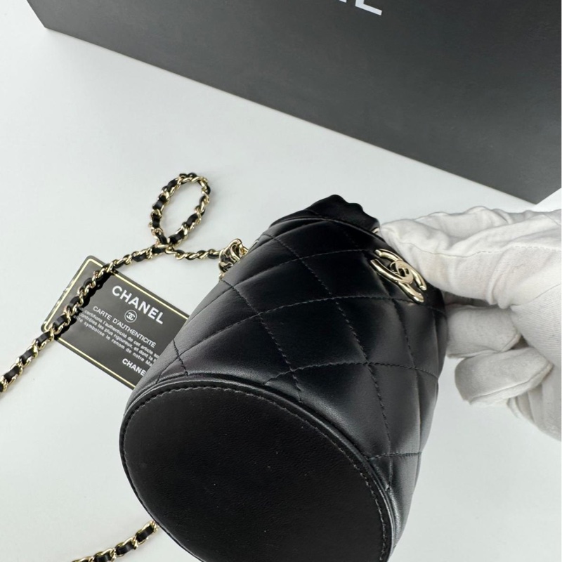 Chanel (21) Lambskin Quilted Black Mini Bucket Bag with Gold Hardware-6