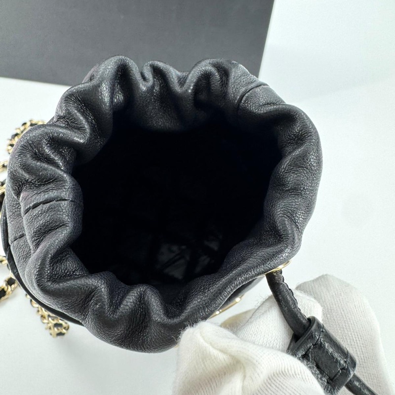 Chanel (21) Lambskin Quilted Black Mini Bucket Bag with Gold Hardware-7
