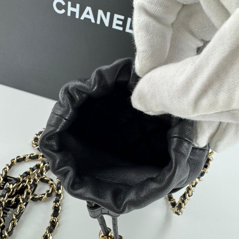 Chanel (21) Lambskin Quilted Black Mini Bucket Bag with Gold Hardware-8