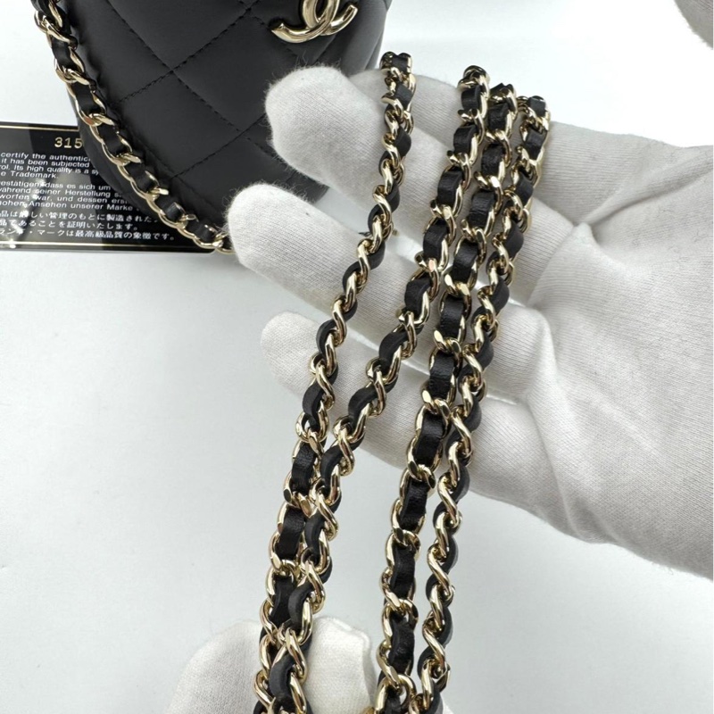 Chanel (21) Lambskin Quilted Black Mini Bucket Bag with Gold Hardware-10