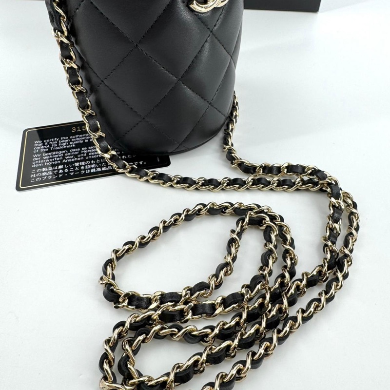 Chanel (21) Lambskin Quilted Black Mini Bucket Bag with Gold Hardware-11