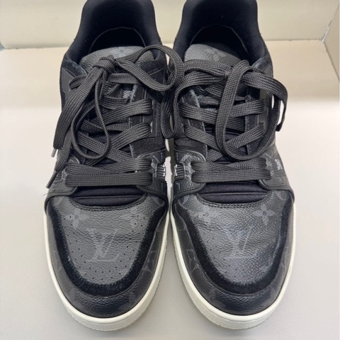 97新路易威登Lv黑色老花Trainer板鞋運動鞋5.5/39.5碼男女同款無附件一