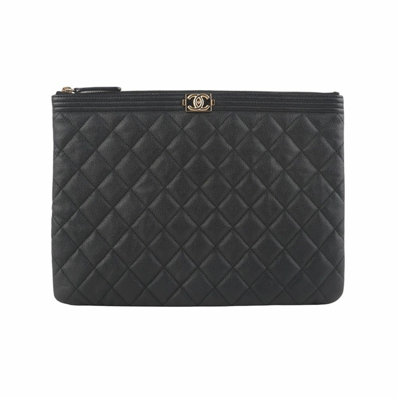 【包稅】CHANEL Boy魚子醬金色手拿包 新款 中 A84406-0