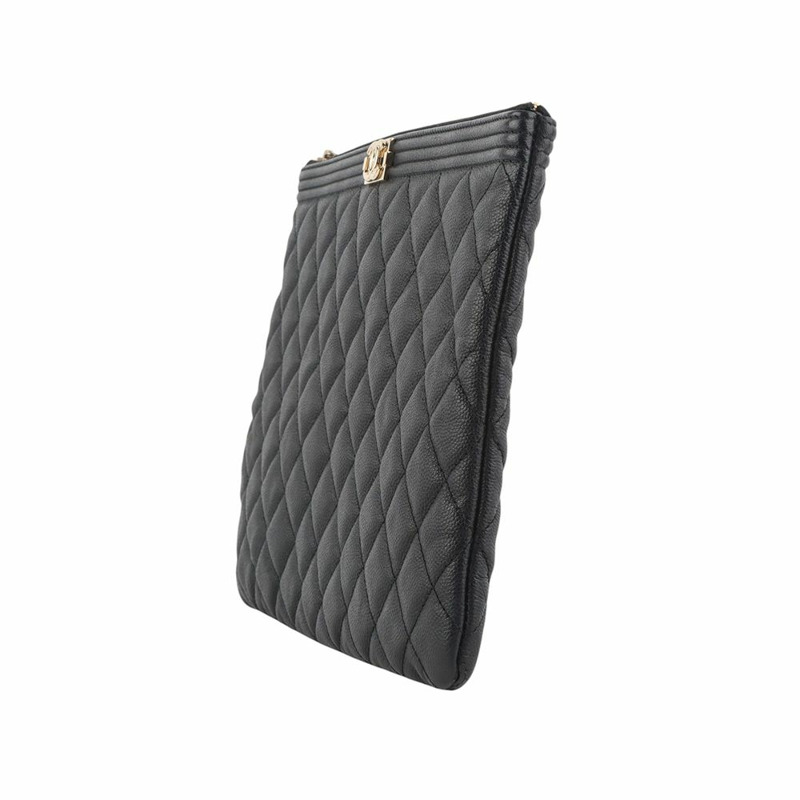 【包稅】CHANEL Boy魚子醬金色手拿包 新款 中 A84406-1