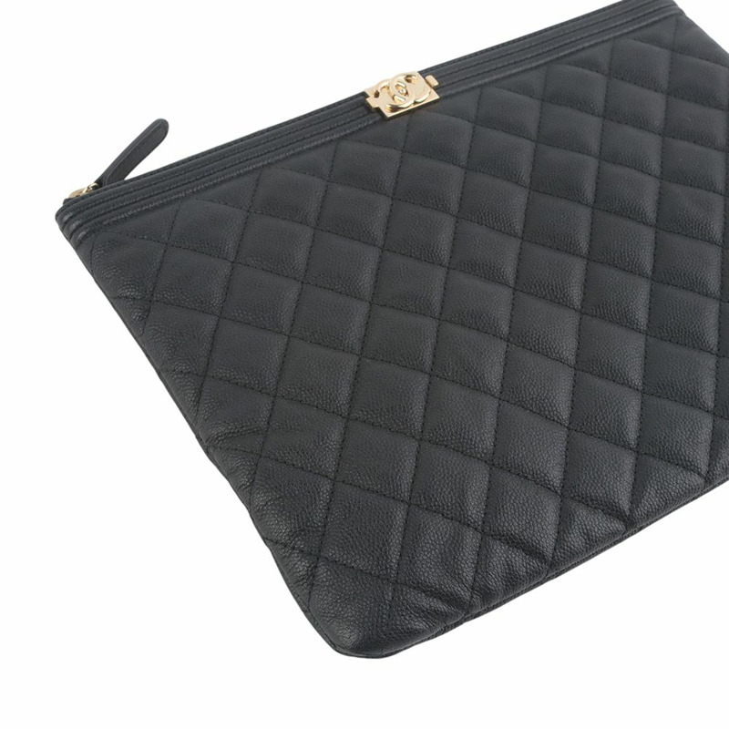 【包稅】CHANEL Boy魚子醬金色手拿包 新款 中 A84406-4