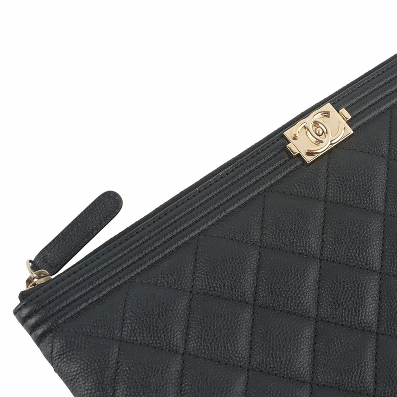 【包稅】CHANEL Boy魚子醬金色手拿包 新款 中 A84406-7