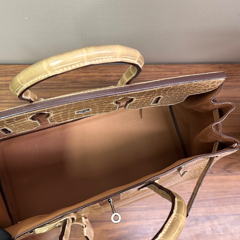 HERMES birkin35塵埃色倒V鰐魚手提包35*28*18 98新配件塵袋鎖鑰匙-2