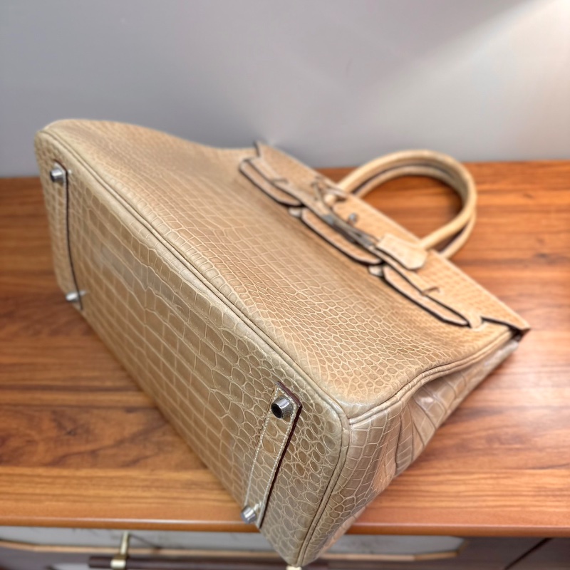 HERMES birkin35塵埃色倒V鰐魚手提包35*28*18 98新配件塵袋鎖鑰匙-3