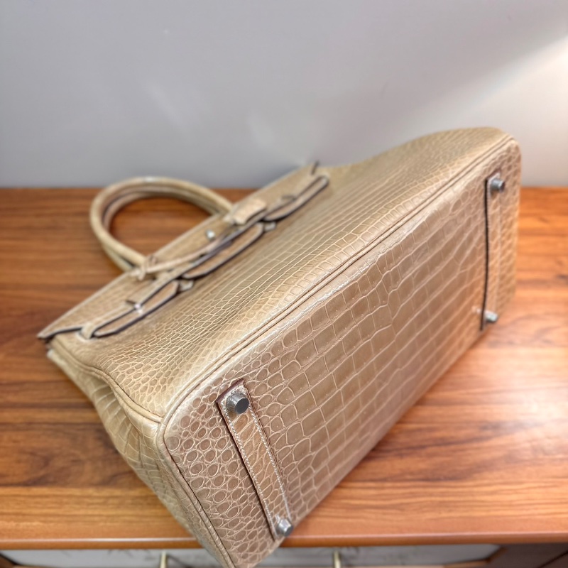 HERMES birkin35塵埃色倒V鰐魚手提包35*28*18 98新配件塵袋鎖鑰匙-5