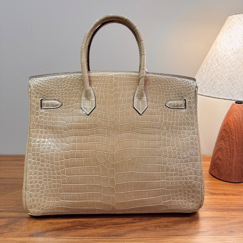 HERMES birkin35塵埃色倒V鰐魚手提包35*28*18 98新配件塵袋鎖鑰匙-6