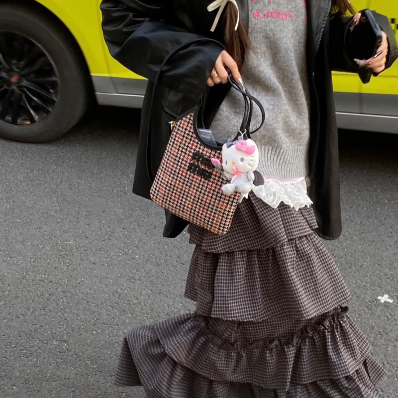 MiuMiu 日本限定千鳥格紋毛呢mini Ivy 芯片款18*22*6  99新配件塵袋-0
