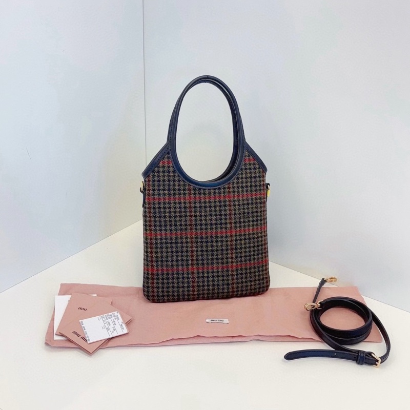 MiuMiu 日本限定千鳥格紋毛呢mini Ivy 芯片款18*22*6  99新配件塵袋-4