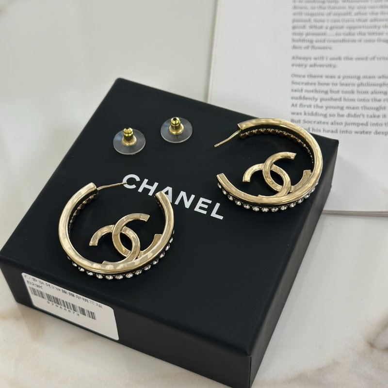 CHANEL 23K鑲鑽圈圈雙C耳環-2