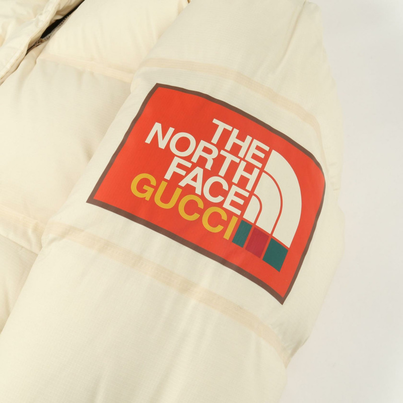GUCCI 和 THE NORTH FACE 聯名款羽絨外套，S 碼，尼龍材質，米色，二手女款-6